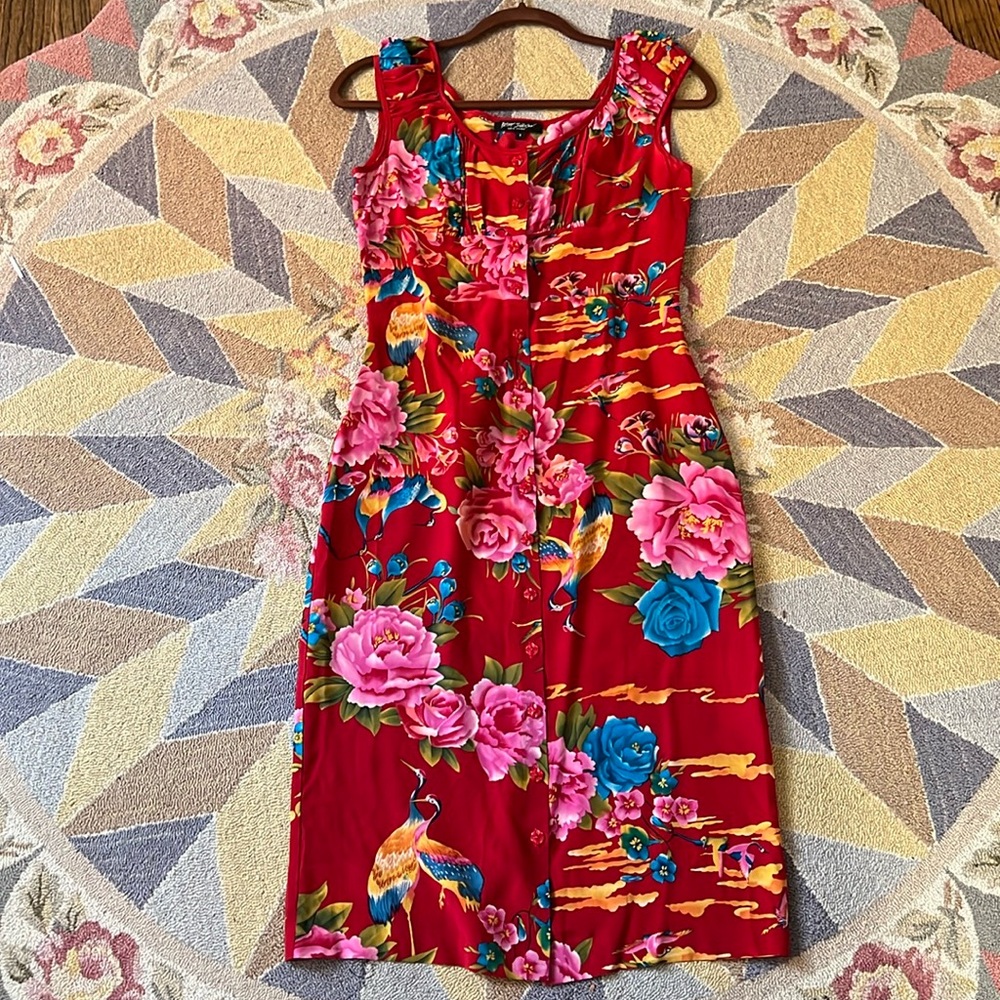 VINTAGE BETSEY JOHNSON SILK MIDI MILKMAID XXS XS S